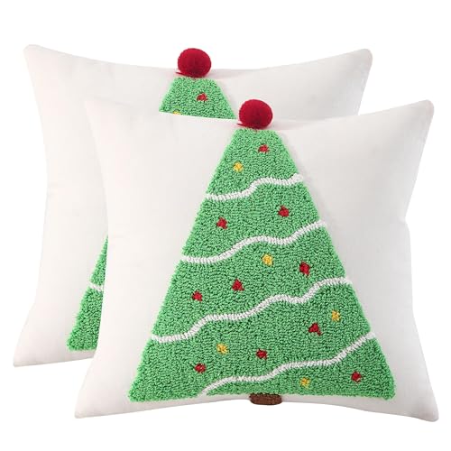 Tosleo Kissenbezug 45x45 2er Set Weihnachten Kissenbezüge Weihnachtsbaum Dekokissen Sofa Wohnzimmer Schlafzimmer Couch 45x45 cm (green1, 45 x 45 cm) von Tosleo