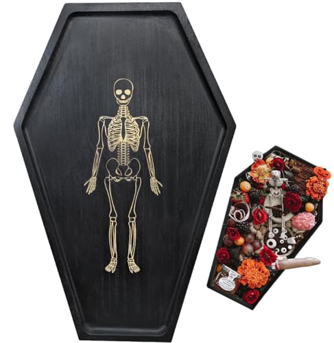 Sarg Skelett Charcuterie Board für Halloween Party Essen Dekorationen - Sarg Serviertablett Goth Küche Zubehör - Horror Abendessen Käseplatte Gothic Tabletts Supplies - 39,9 x 27,9 x 2 cm von TOSOENPHY