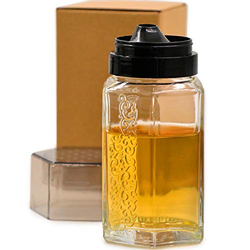TOSSOW Honigspender, Glas, Honigglas, Sirupspender, Behälter mit Deckel und tropffreiem Kunststoff-Ausgießer, Ölspender, Essigspender für Zuhause (350 ml) von TOSSOW