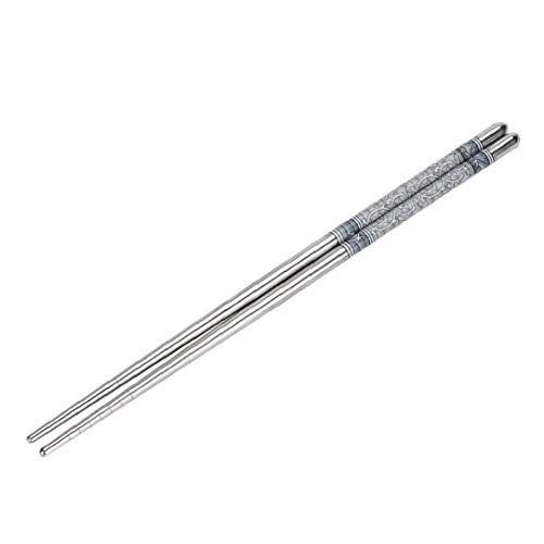 TOSSPER 1 Paar Edelstahl-stäbchen Weiße Blume -Gravur-Muster Futtersticks Wiederverwendbare Chopstick Geschirr von TOSSPER
