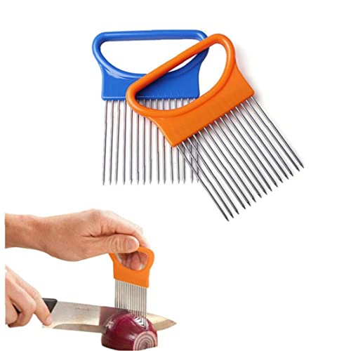 TOSSPER 1 Stück Einfach Schnitt Zwiebelhalter Gabel Edelstahl Kunststoff Gemüse Slicer Cutter Metall Fleisch Nadel Fleisch Frotz Zufällige Farbe von TOSSPER