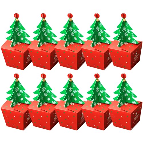 TOSSPER 10 Stücke Weihnachtsbaum Geschenk Box Cupcakes Dessert Plätzchen Süßigkeiten Verpackungsboxen Glocken Golden Schnur von TOSSPER
