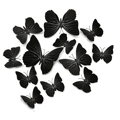 12 Stück 3d Butterfly Wandaufkleber Schwarze Schmetterlinge Wandkunst Aufkleber Abziehbilder Schlafzimmer Dekoration Zubehör von TOSSPER