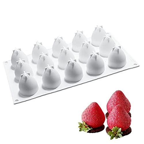 TOSSPER 15 Hohlraum Erdbeerform Kuchenform, Silikonform Obstform Dessert Mousse Schokoladengebäck Formen Für Kuchen Dekorieren von TOSSPER