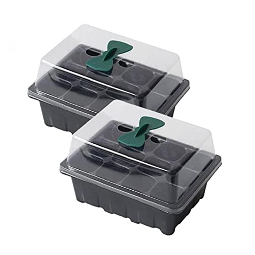 TOSSPER 2 Stücke 12 Löcher Kunststoff Kindergarten Töpfe Pflanze Keimung Tablett Pflanzer Blumentopf Deckeln Hydroponische Samen Grow Box Sämling Fach von TOSSPER