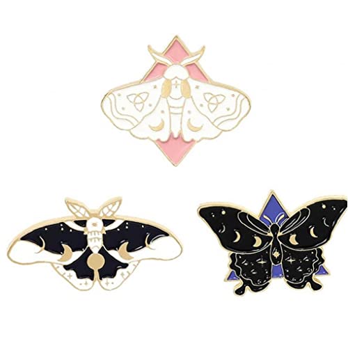 TOSSPER 3 Stücke Motten Schmetterling Emaille Brosche Pins Mondphase Brosche Tasche Kleidung Revers Pin Gothic Abzeichen Schmuck Geschenk Für Kinder Freunde von TOSSPER