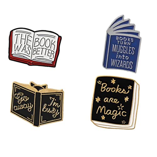 TOSSPER 4 Stücke Emaille Abzeichen Broschen Pins Buch Form Neuheit Cartoon Revers Pin Set Für Rucksäcke Jacken Hut Schmuck DIY Zubehör Dekoration Geschenk von TOSSPER