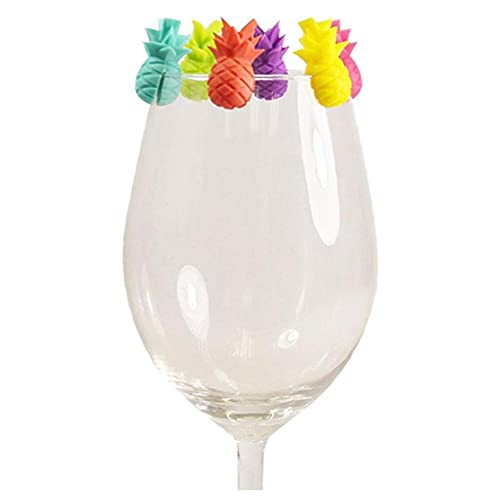 TOSSPER 6 Stücke/Satz Bunte Tasse Erkenner Wiederverwendbare Teebeutelbügel Ananas Glaskennungen Silikon Trinkknospen Weinkultur Marker von TOSSPER