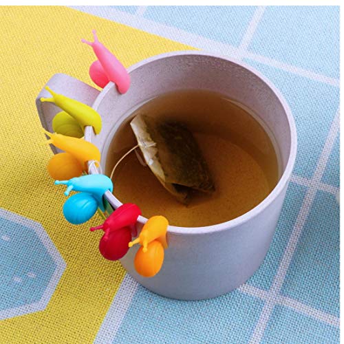 TOSSPER 6Pcs Teebeutelhalter-Klipp Randome Farbe Cup-Dekoration-Werkzeug-Silikon-Tee-Clips Becher hängendes Werkzeug Niedliche Schnecke Form Teegeschirr von TOSSPER