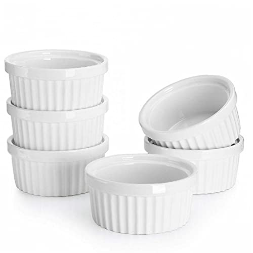 TOSSPER 6pcs Weißes Porzellan Ramekins Cup 6 Szies Backen Creme Brulee Pudding Custard Cups 5 * 2.6cm von TOSSPER