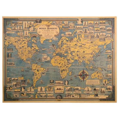 TOSSPER Vintage Map of The World Poster Retro Detaillierte Weltreisekarte Kunsthandwerk Kunst Wohnzimmer Bürodekoration Dekoration von TOSSPER