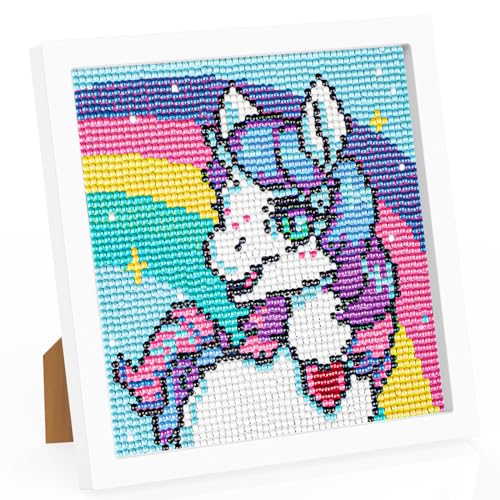 TOSTOG Cartoon Einhorn Diamond Painting Kinder mit Holzrahmen,Full Diamant Painting Bilder Kinder Junge Mädchen,5D DIY Diamant Bilder Arts Craft für Home Wand Decor 18x18cm von TOSTOG