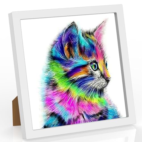 TOSTOG Diamond Painting Kinder mit Holzrahmen,Cartoon Katze Full Diamant Painting Bilder Kinder Junge Mädchen,5D DIY Diamant Bilder Arts Craft für Home Wand Decor 18x18cm von TOSTOG