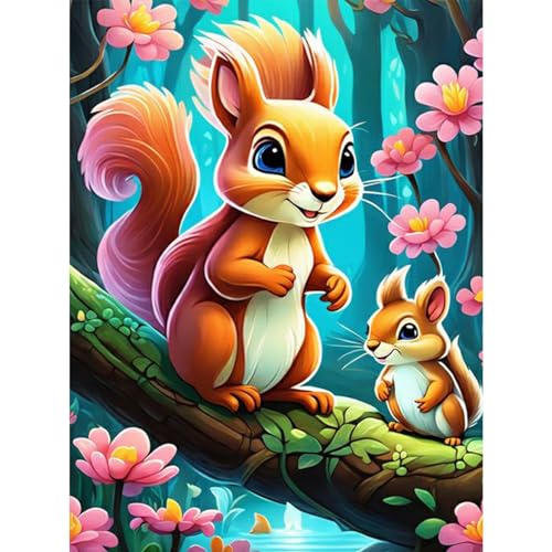 TOSTOG Diamond Painting für Erwachsene Anfänger,Diamant Painting Bilder 5D DIY Full Drill Eichhörnchen und Blume Diamant Malerei Stickerei Strass für Wand Heimdecor 30x40cm von TOSTOG