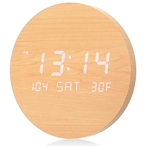 TOSTOG Wanduhr Ohne Tickgeräusche Digital Modern Wanduhren, 10 Inch Holz küchenuhr mit Anzeige von Uhrzeit,Datum,Temperatur,12/24-Stunden-Zeitmodus for Wall Schlafzimmer küchen büro Wohnzimmer Deko…… von TOSTOG