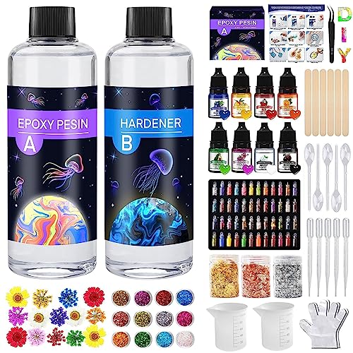 TOSUTO Epoxidharz Set Anfänger,600ml 1:1 Harz Gießen Set,Blasenfreies Gießharz für Kunsthandwerk,Schmuckherstellung, Epoxidharz mit Mischbechern,Rührstäbchen,Transferpipetten, Handschuhen von TOSUTO