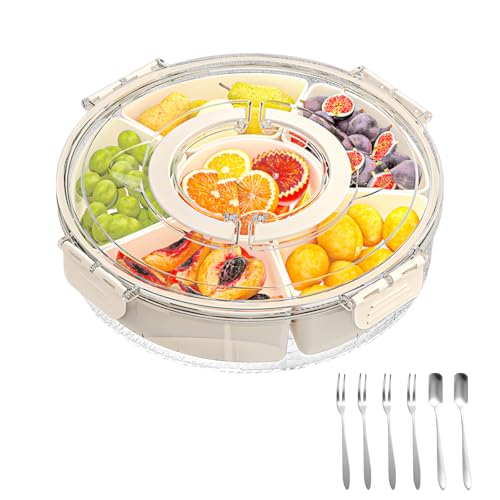TOSUTO Snackbox mit Fächern, Snackteller mit Deckel,Snackschale Mit Deckel und Griff, Snack Spinner für die Aufteilung von Süßigkeiten Nüssen Kartoffelchips und Früchte von TOSUTO