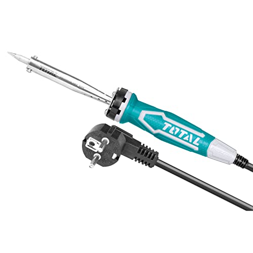 TOTAL - Elektrischer Lötkolben mit gerader Spitze mit 100 Watt Leistung, Erwärmung in 3-5 Minuten, inkl. Halterung2, 220-240 V, optimal für Bastelarbeiten von TOTAL