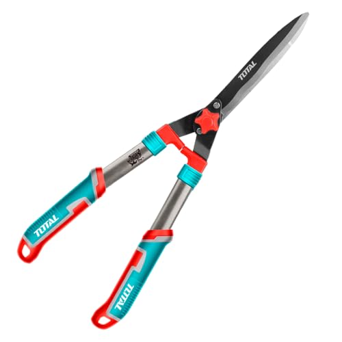 TOTAL Heckenschere | 11 x 32 x 32 cm | Blau | Länge 557 mm | Zweihand-Heckenschere mit Teflon-Klingen für Gartenarbeit von TOTAL
