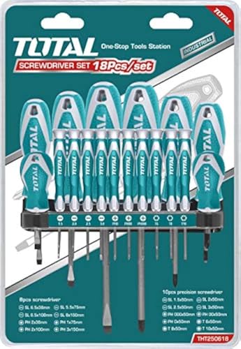 TOTAL - Set Schraubendreher - Enthält 18 Schraubendreher - Chrom-Vanadium - Magnetische Spitze - Enthält 4 Schlitzschraubendreher, 4 Phillips-Schraubendreher, 10 Präzisionsschraubendreher von TOTAL