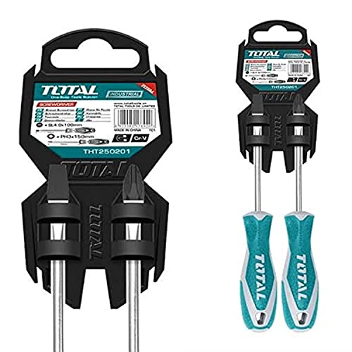 TOTAL - Set Schraubendreher - Enthält 2 Schraubendreher - Flach SL6,5 - Phillips PH2 Spitze - Chrom-Vanadium - Runder Schaft und Bimaterialgriff von TOTAL