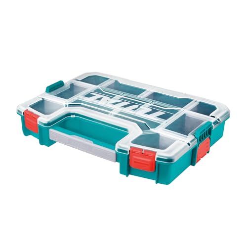TOTAL - Stapelbare Kunststoff-Aufbewahrungsbox | Mit Griff und transparentem Deckel | Abgerundete Ecken | Langlebig und robust | Maße 370 mm x 290 mm x 65 mm | Kombinierbare Fächer | Blau von TOTAL