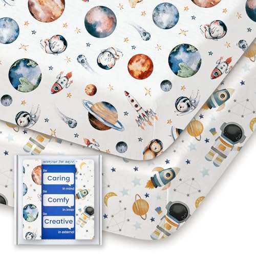 Graco Pack and Play Spannbettlaken, TotBasic ultraweiche Mini-Kinderbettlaken für Jungen, neutrale Pack N Play Matratze, hypoallergen und beruhigend, Premium-Jersey-Playrad-Bettlaken, 2er-Pack (Space Graco Pack and Play Spannbettlaken, TotBasic ultraweiche Mini-Kinderbettlaken für Jungen, neutrale Pack N Play Matratze, hypoallergen und beruhigend, Premium-Jersey-Playrad-Bettlaken, 2er-Pack (Space von TOTBASIC