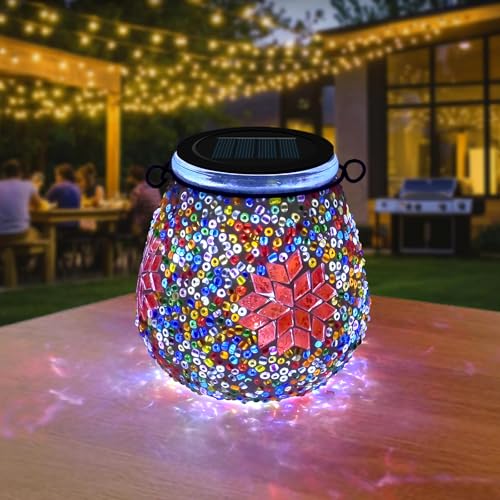 TOTHDATE 1PCS Solar Mosaik Leuchte Oval für Außen, On/Off Glas Mosaik Hängend Licht Solarlaterne Tischleuchte IP65 Wasserdicht für Rasen Pfad Hof Deck Boden Teich, Ahorn Mosaik von TOTHDATE