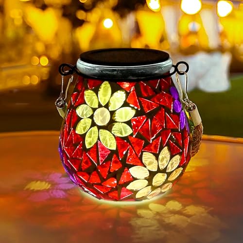 TOTHDATE 1PCS Solar Mosaik Leuchte Oval für Außen, On/Off Glas Mosaik Hängend Licht Solarlaterne Tischleuchte IP65 Wasserdicht für Rasen Pfad Hof Deck Boden Teich, Blumen Mosaik Licht 2 von TOTHDATE