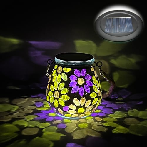 TOTHDATE 1PCS Solar Mosaik Leuchte Oval für Außen, On/Off Glas Mosaik Hängend Licht Solarlaterne Tischleuchte IP65 Wasserdicht für Rasen Pfad Hof Deck Boden Teich, Blumen Mosaik Licht von TOTHDATE