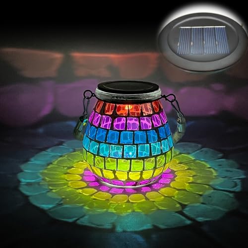 TOTHDATE 1PCS Solar Mosaik Leuchte Oval für Außen, On/Off Glas Mosaik Hängend Licht Solarlaterne Tischleuchte IP65 Wasserdicht für Rasen Pfad Hof Deck Boden Teich, Farbiges Quadrat Mosaik Licht von TOTHDATE