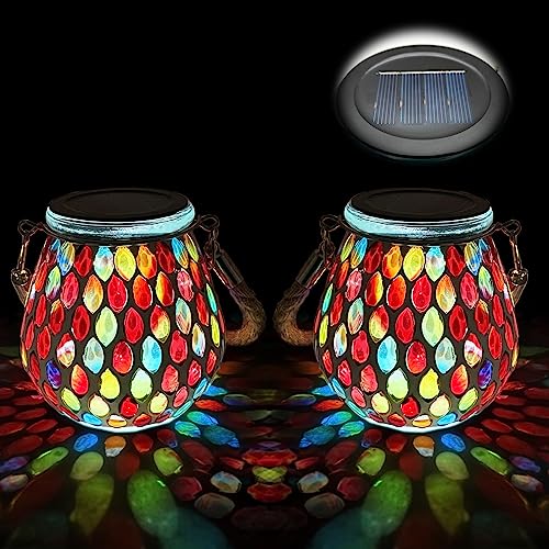 TOTHDATE 2PCS Solar Mosaik Leuchte Oval für Außen, On/Off Glas Mosaik Hängend Licht Solarlaterne Tischleuchte IP65 Wasserdicht für Rasen Pfad Hof Deck Boden Teich, Rot Mosaik Licht von TOTHDATE