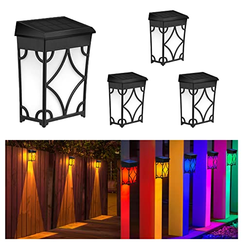 TOTHDATE 4er-Set Retro Solar Zaun Lichter, RGB und Bernstein Licht Solar Wandleuchte Terrassenleuchte Zaun Beleuchtung IP44 Wasserdicht für Außen Garten Hof Treppenhaus Dekorationen von TOTHDATE