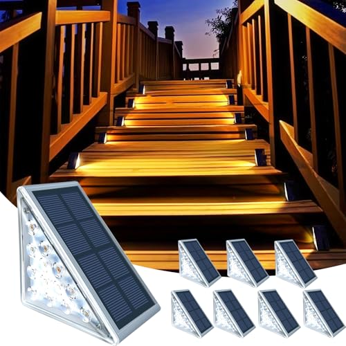 TOTHDATE 8er-Set Solar Treppenbeleuchtung Außen Warmweiß Licht, Solar Stufenleuchten Wegeleuchten IP67 Wasserdicht für Boden Veranda Dekor Hof Pfad Garten Gehwege von TOTHDATE