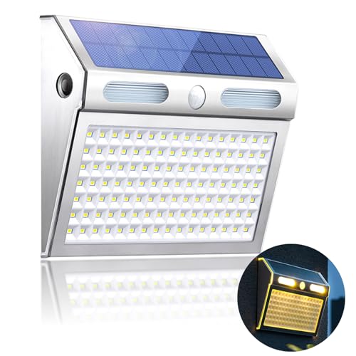 TOTHDATE Haustür Solarleuchte mit Bewegungssensor, Warmweiß Licht 112 LEDS Solar Wandleuchte IP65 Wasserdicht 2200mAh Solar Sicherheitsleuchte für Gartengaragen-Gartenzaun von TOTHDATE