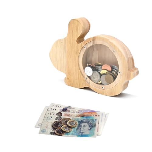 TOTHDATE Holz Spardose Kinder - Hase Spardose, Tiere Spardose mit Alphabet Aufkleber hölzerne Münze Bank Kinder Home Decoration von TOTHDATE