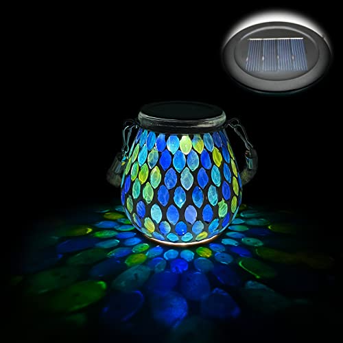 TOTHDATE 1PCS Solar Mosaik Leuchte Oval für Außen, On/Off Glas Mosaik Hängend Licht Solarlaterne Tischleuchte IP65 Wasserdicht für Rasen Pfad Hof Deck Boden Teich, Blau Mosaik Licht von TOTHDATE