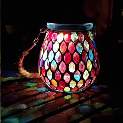 TOTHDATE 1PCS Solar Mosaik Leuchte Oval für Außen, On/Off Glas Mosaik Hängend Licht Solarlaterne Tischleuchte IP65 Wasserdicht für Rasen Pfad Hof Deck Boden Teich, Rot Mosaik Licht von TOTHDATE