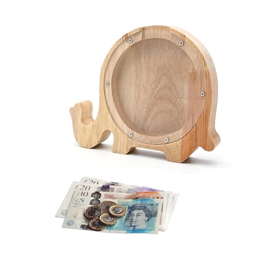 TOTHDATE Holz Spardose Kinder - Elefant Spardose, Tiere Spardose mit Alphabet Aufkleber hölzerne Münze Bank Kinder Home Decoration von TOTHDATE