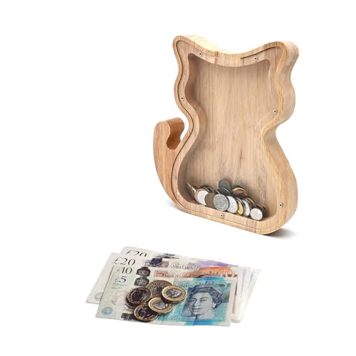 TOTHDATE Holz Spardose Kinder - Katze Spardose, Tiere Spardose mit Alphabet Aufkleber hölzerne Münze Bank Kinder Home Decoration von TOTHDATE