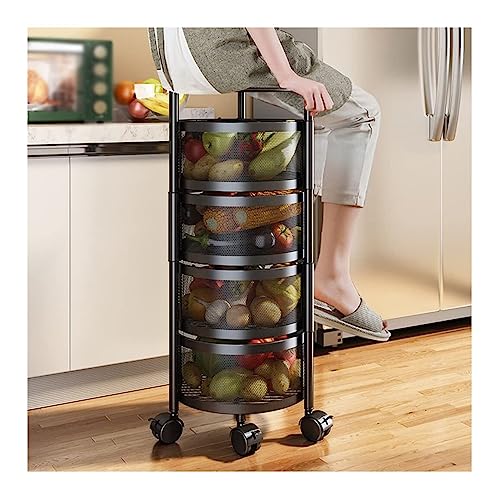 Aufbewahrungswagen Servierwagen 360-Grad-Rollwagen Mit Rädern, Mehrschichtiges Küchenlagerregal, Korbwagen, Gemüse- Und Obstregal Für Wohnzimmer Küche(4 Tier) von TOTIKI