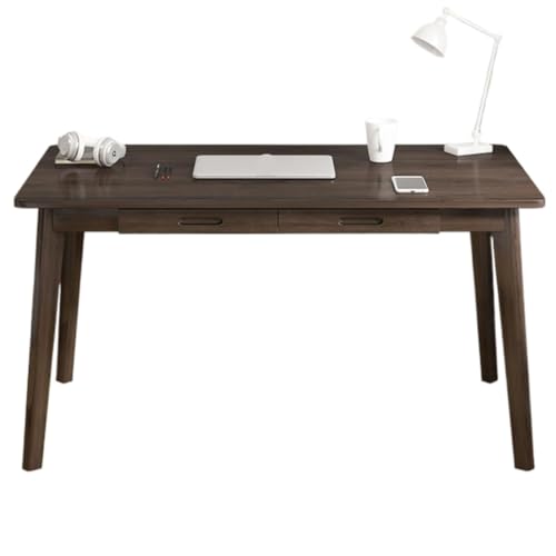 TOTIKI Computertisch Massivholz Computertisch Mit 2 Schubladen Bürotisch Moderner Schreibtisch Arbeitstisch Heimschreibtisch Study Table(Black Walnut,120 * 55 * 72cm) von TOTIKI
