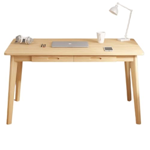 TOTIKI Computertisch Massivholz Computertisch Mit 2 Schubladen Bürotisch Moderner Schreibtisch Arbeitstisch Heimschreibtisch Study Table(Natural,100 * 55 * 72cm) von TOTIKI