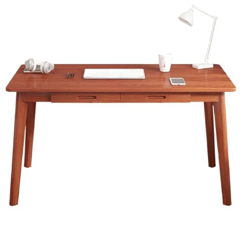 TOTIKI Computertisch Massivholz Computertisch Mit 2 Schubladen Bürotisch Moderner Schreibtisch Arbeitstisch Heimschreibtisch Study Table(Walnut,120 * 55 * 72cm) von TOTIKI