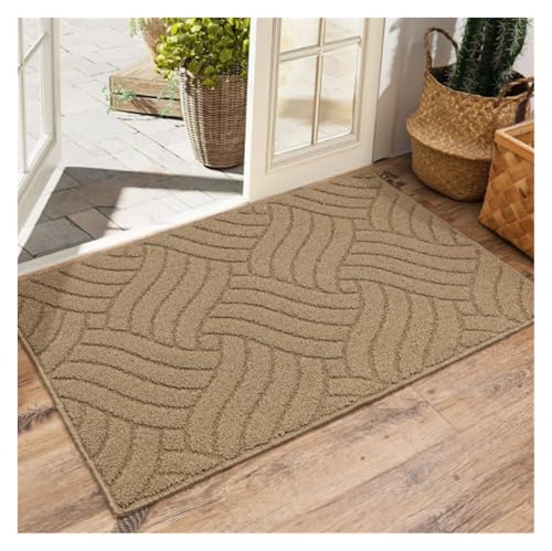 TOTIKI Doormat Vorder- Und Hintertürmatten, rutschfest, Saugfähig, Antifouling-Eingangstürmatten, Waschbar Fußabtreter Innen(Khaki,60x90cm) von TOTIKI