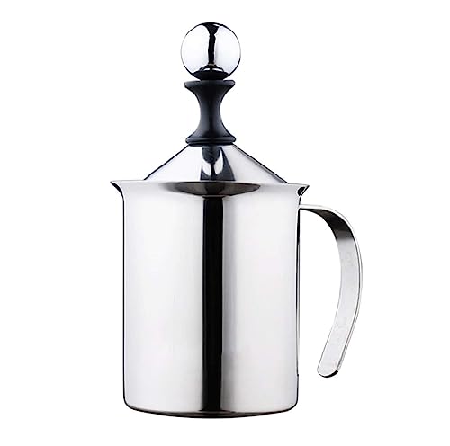 TOTIKI Kaffee Frother Handmilchaufschäumer Aus Edelstahl, Handbetriebener Milchschaumbereiter, Tasse Für Kaffee Hand MilchaufschäUmer(Silver) von TOTIKI