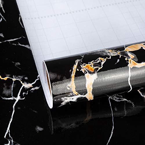 TOTIO Selbstklebende Tapete klebefolie Möbelfolie Schwarz Marmormuster Matt 40CMx3M Wasserfeste Möbelaufkleber Klebetapete in Granitoptik DIY Selbstklebe Folie Vinyl Wandaufkleber für Bad,Wohnzimmer von TOTIO