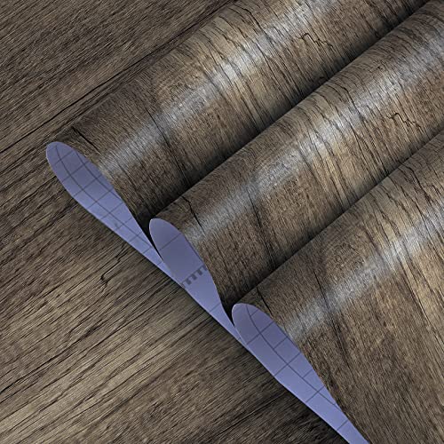 TOTIO Selbstklebende Tapete Klebefolie Möbelfolie Vintage-Holzmaserung Dunkelgrau 40CMx3M Wasserfeste Möbelaufkleber Woodgrain-Dekorfolie DIY Selbstklebe Folie Vinyl Wandaufkleber für Kabinett, Tische von TOTIO