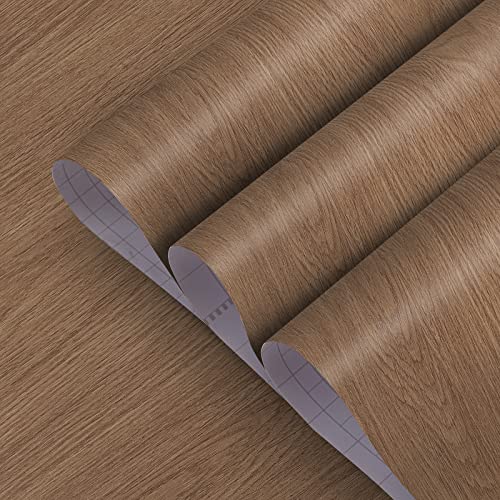 TOTIO Selbstklebende Tapete Klebefolie Möbelfolie Braun Eiche Gemasert Matt 40CMx3M Wasserfeste Möbelaufkleber Woodgrain-Dekorfolie DIY Selbstklebe Folie Vinyl Wandaufkleber für Kabinett, Tische von TOTIO