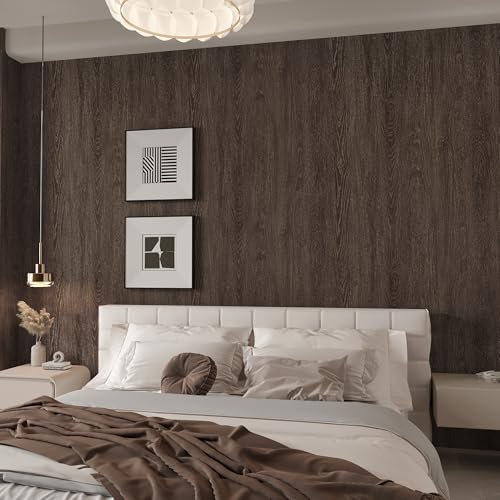 TOTIO 122x500CM Extra Breite Dunkelbraune Holztapete Klebefolie Möbelfolie Holzoptik Wasserdicht Selbstklebend Tapete Vinyl-Wandfolie Blasenfreies Design Mattes Verdickt Für Küche Bad Schokoladenbraun von TOTIO